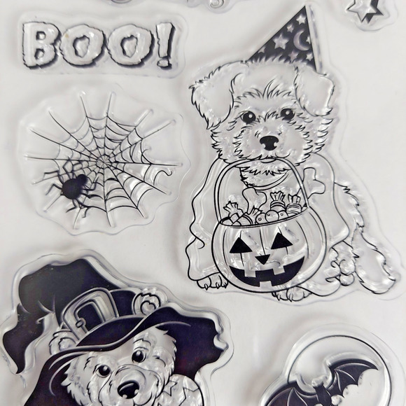 Halloween Silicone Clear Stamps for DIY Scrapbooking Dogs Pumpkins Bat Boo Trick - Picture 3 of 7